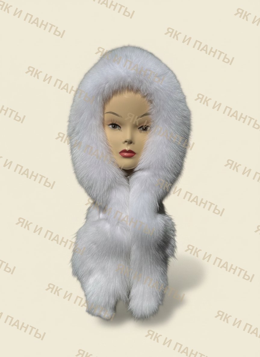 Капор белый из песца и норки